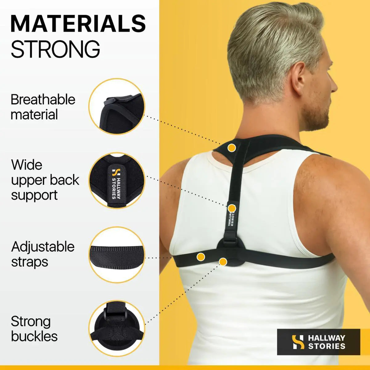 Back Brace Posture Corrector for Women & Men — Adjustable Straps, 28–48" Unisex