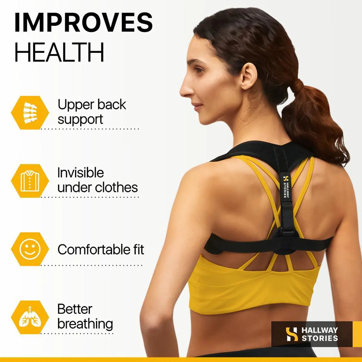 Back Brace Posture Corrector for Women & Men — Adjustable Straps, 28–48" Unisex
