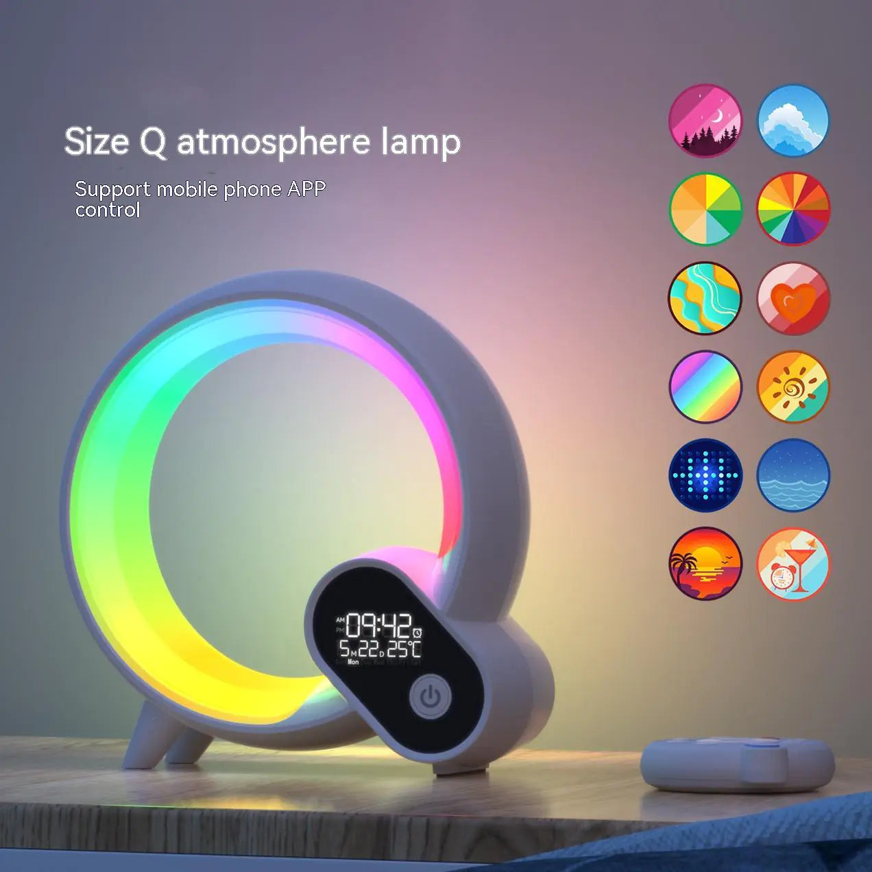 Creative Q Light Sunrise Alarm Clock – Bluetooth Speaker, White Noise, & Color-Changing Atmosphere Lamp with App Control