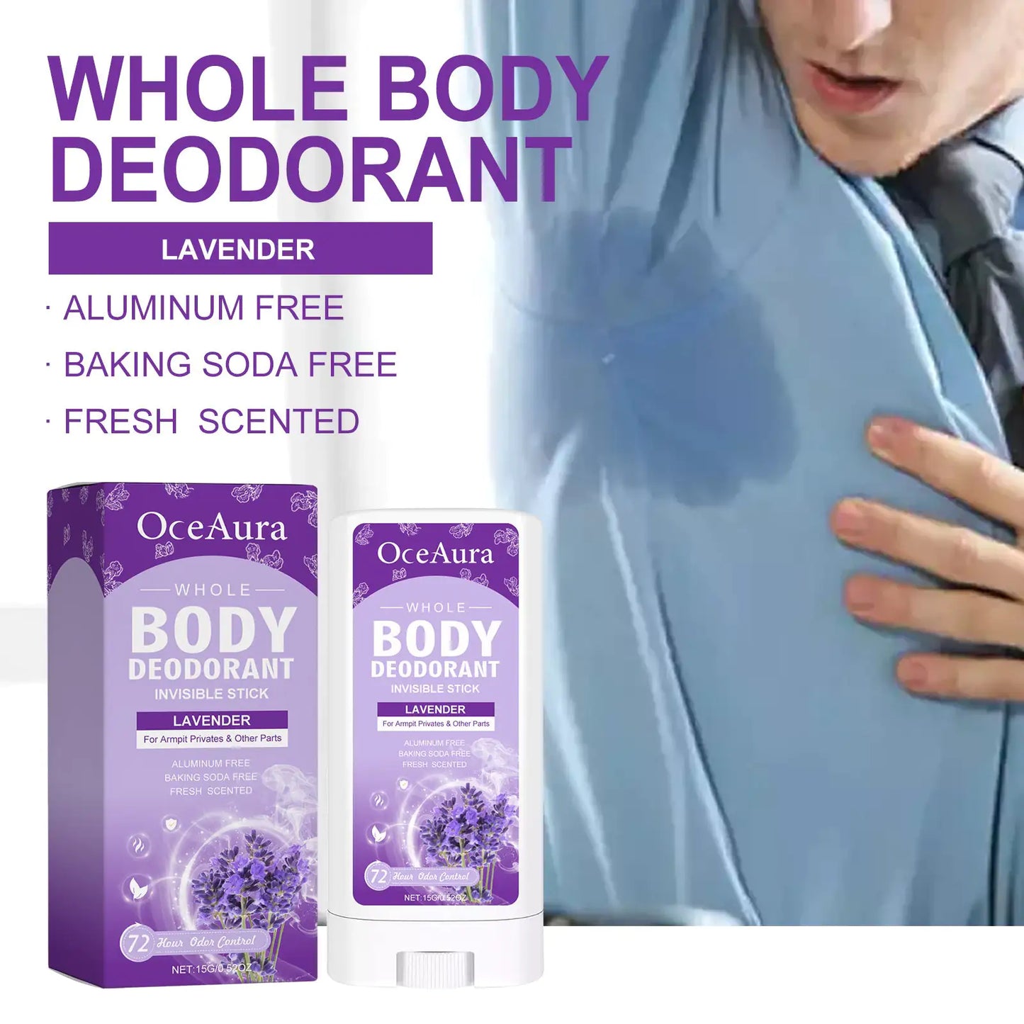 OceAura Whole Body Deodorant Stick — Mild, Clean Lavender Scent | Odor Control & Skin Softening (Unisex)