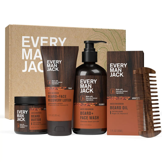 Every Man Jack™ Aged Bourbon Beard Care Set – 5 Full-Sized Grooming Essentials
